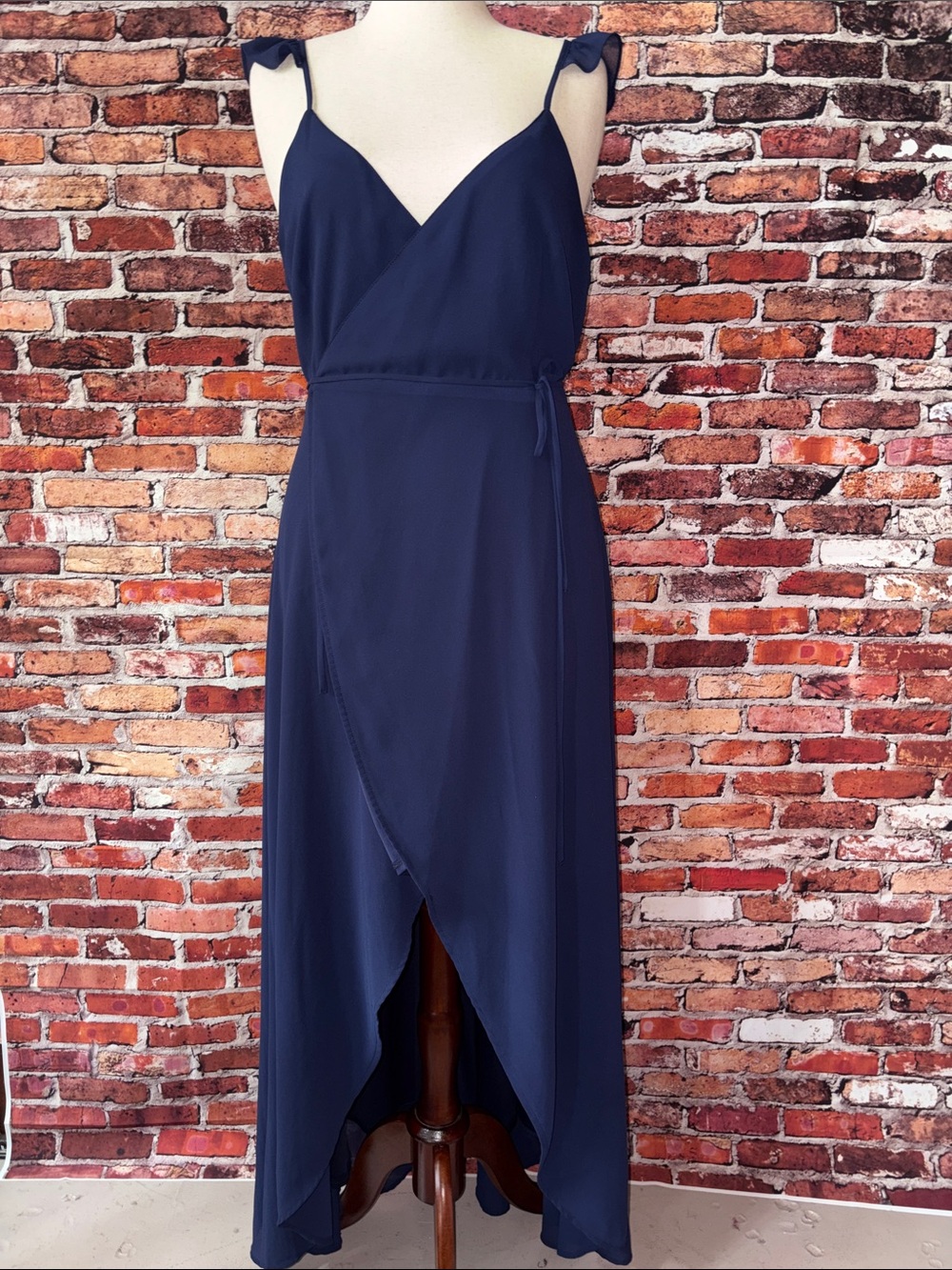 Lulu's All Mine Navy V-Neck Spaghetti Flutter Strap Wrap Maxi Dress Size Large